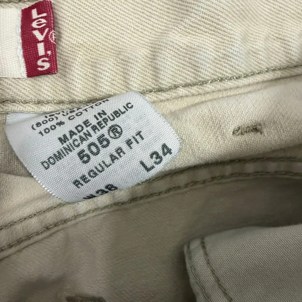 Vintage Levis 505 Regular Fit Jeans Men's 38x34 (Fits 36x33) Cream y2k 2008
